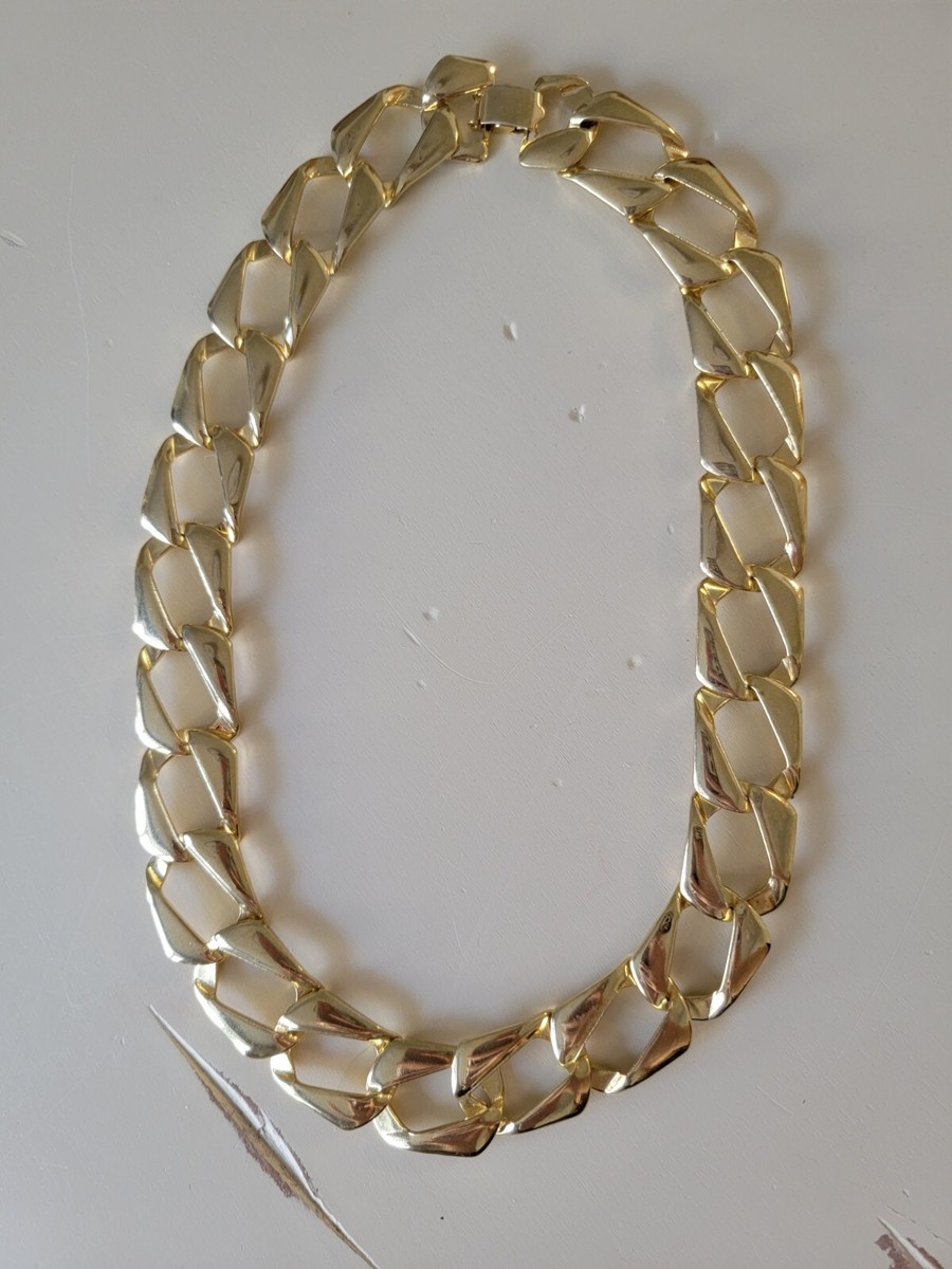 【VINTAGE HOLLYWOOD】Square Bold Chain Necklace Vintage Chunky Mid Century Square Geometric Curb Chain Gold