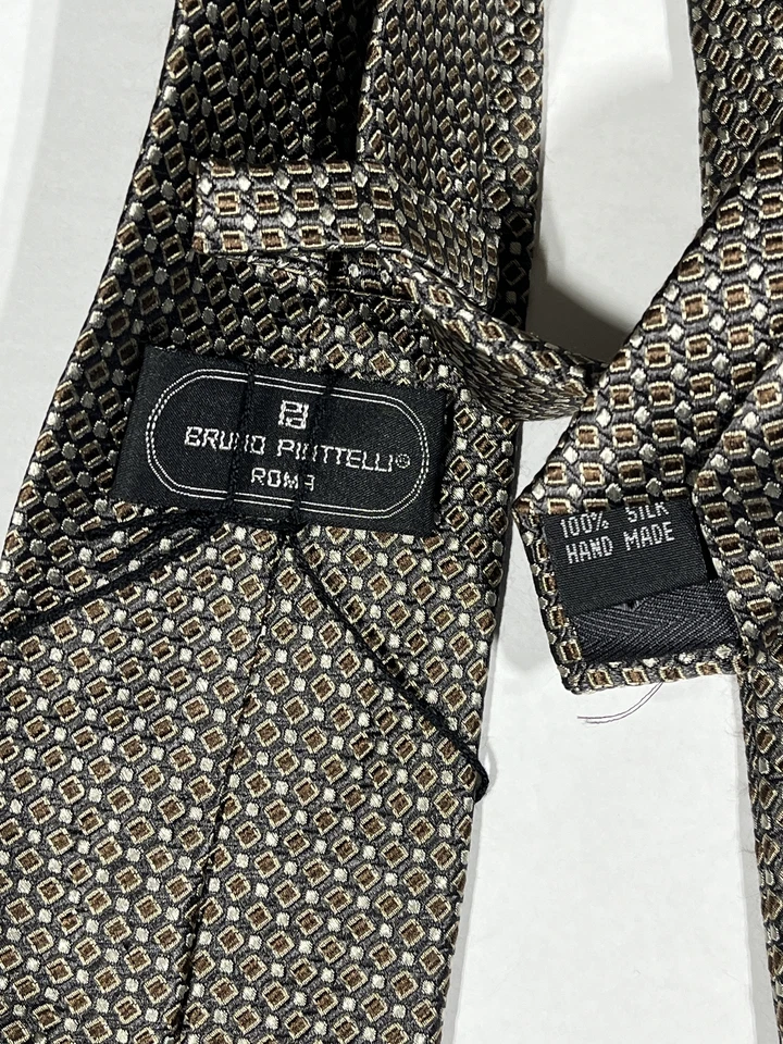 Мужские Bruno Piattelli коричневый бриллиант узор галстук ручной работы чистый шелк новый - Изображение 2 из 3