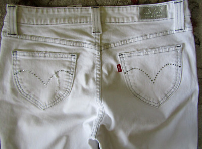 Levi's Night Blues White Denim Jeans 9 Medium  (32'' x 31 1/4'') Bling-Distressed