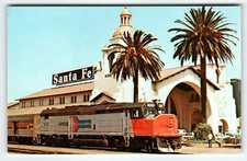 Railroad Postcard Locomotive Santa Fe Amtrak 509 Train Railway Chrome San Diego