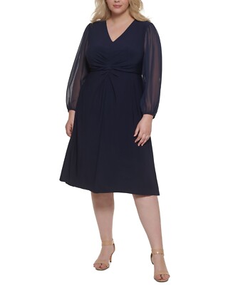 Jessica Howard Plus Size Gathered Blouson-Sleeve Midi Dress