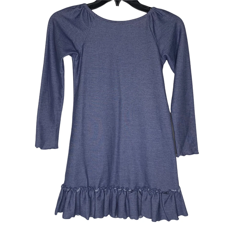 Vestido Luv U Lotes Denim Look Niñas 7 8 Azul Tela Flores Volantes Dobladillo Boutique Foto 4 de 4