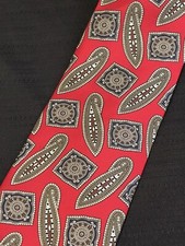 Kuppenheimer Mens Red Tie 100 Imported Silk Paisley Geometric Pattern