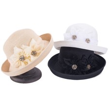 Upturned Brim Womens Flower Straw Church Wedding Bridal Summer Sun Hat T424