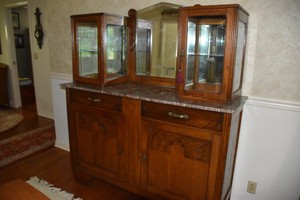 ANTIQUE DINING ROOM BUFFET WITH MARBLE TOP AND GLASS ...