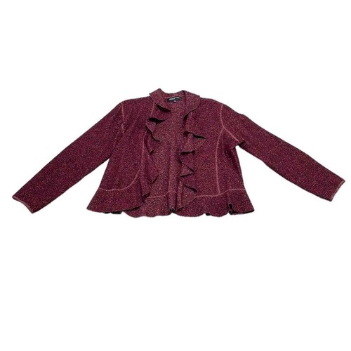 Jones New York Collection Cardigan Women's L Large Red Sparkly NWT Wool Ruffles - Picture 3 of 14