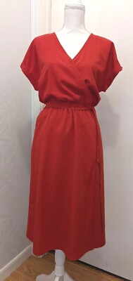 Womens Universal Thread Red Linen Faux Wrap Dress with Pockets Sz S