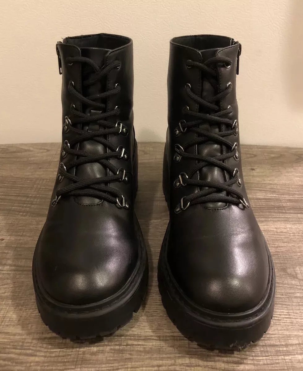 SKECHERS Womens 9 Black Chunky Vegan Leather Teen Spirit Weekend Best Ankle Boot