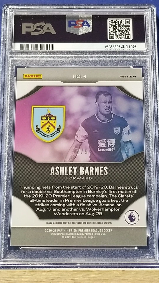 Ashley Barnes - 2020 Panini Prizm Premier League Fireworks Gold Power  PSA 9  /5 - Image 2 of 2