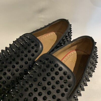 AUTH Christian Louboutin ROLLERBOY SPIKES FLAT Calf Loafers 42 US