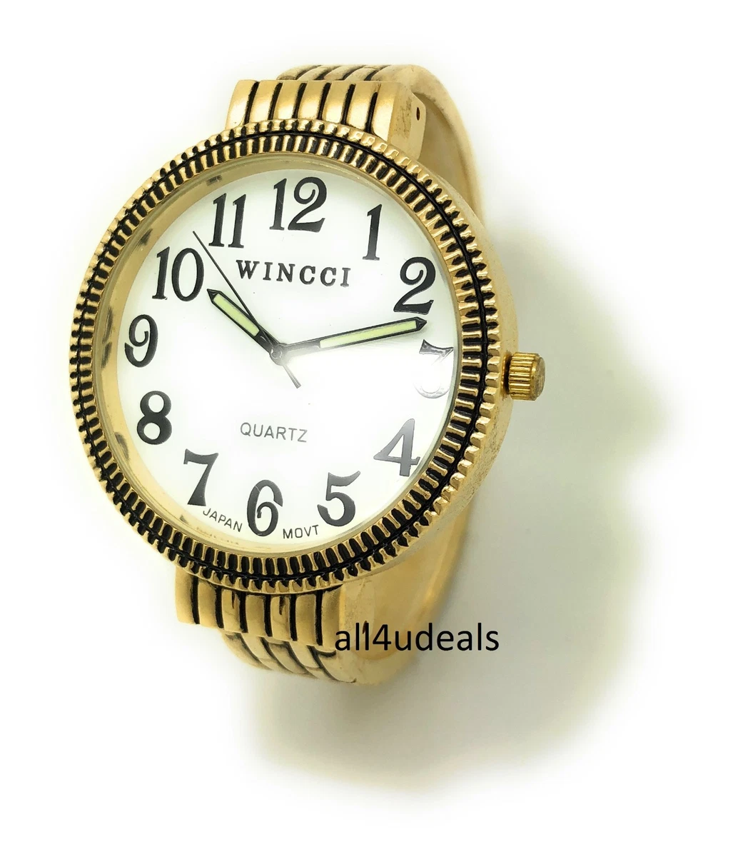 Ladies Jumbo Big Numbers Metal Bangle Cuff Fashion Watch White Dial Wincci WB45