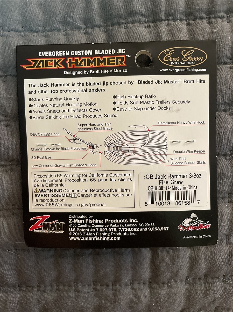 z man Fire Craw jack hammer Chatterbait 3/8 oz Evergreen custom