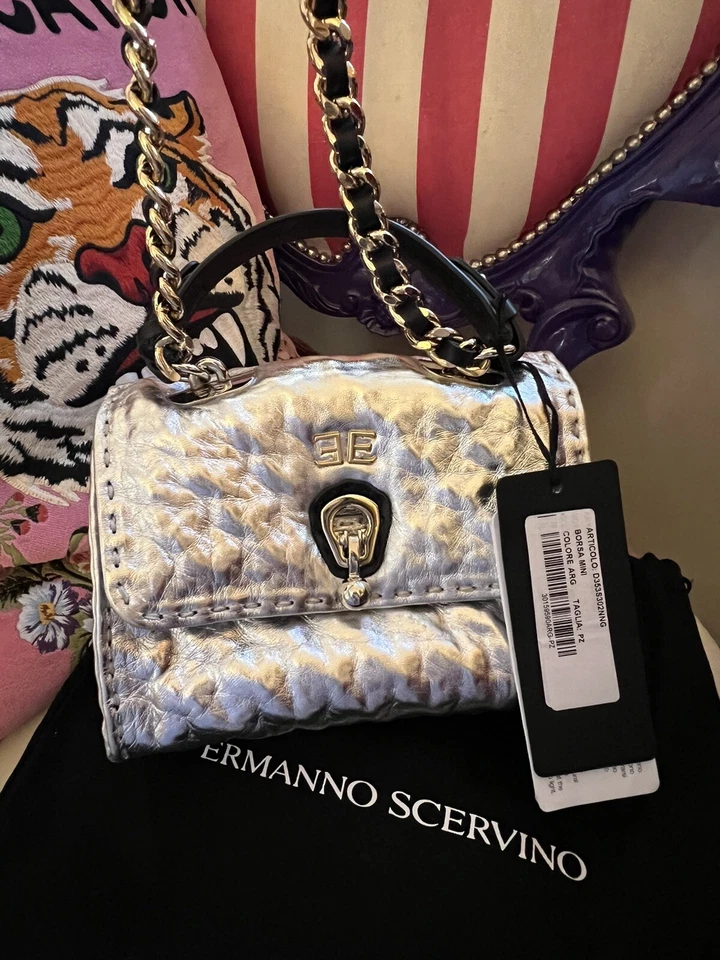 Bolso Bandolera Pequeño Ermanno Scervino Cuero Piel de Cordero Plateado Foto 2 de 4