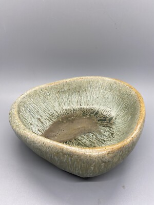 Drip Glaze Studio Art Pottery HEAVY Soap or Trinket Dish Cream Green Signed