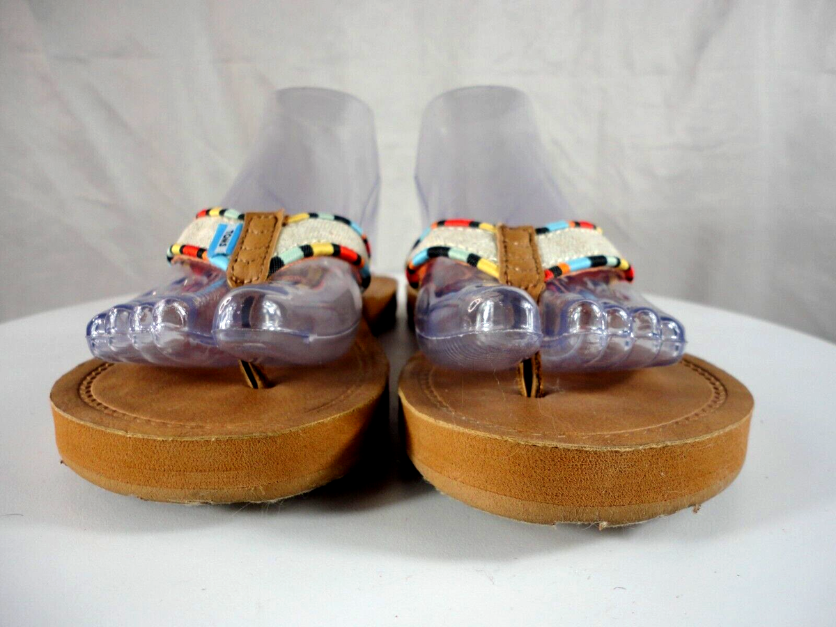 New Toms Brown Leather Flip Flop Sandals Slides Women display picture 1
