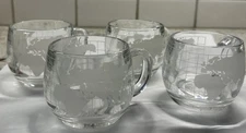 Set of 4 NESTLE NESCAFE Etched Clear Glass World Globe Map Coffee Mugs  **Read