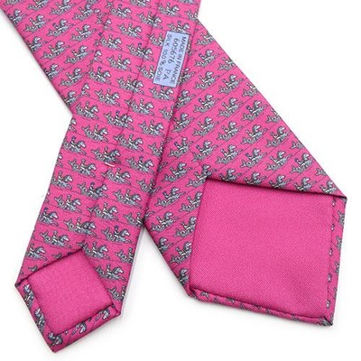 HERMES Necktie Tie Pink all-over pattern 100% Silk made in France