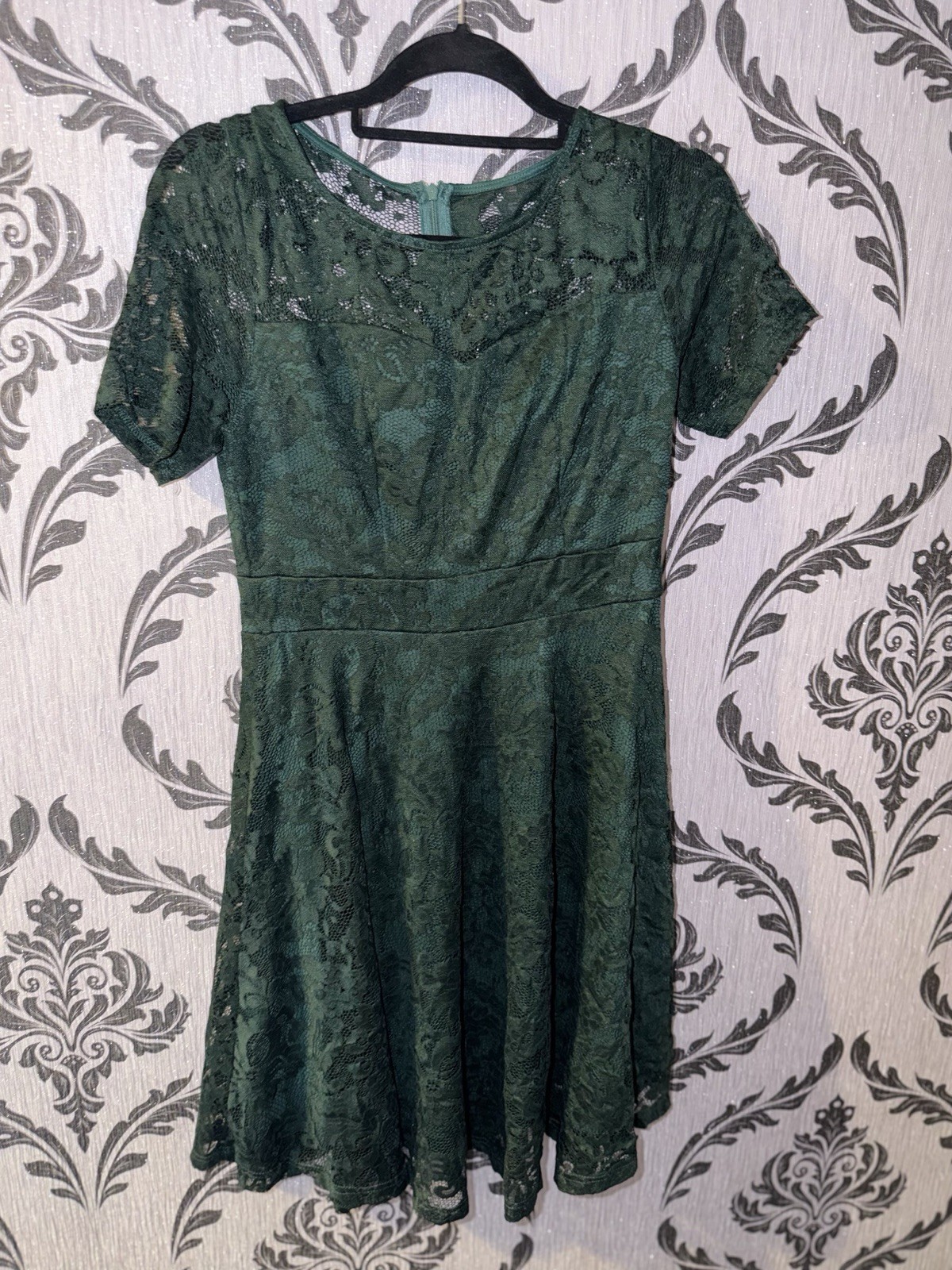 Elegant dark green lace skater dress image 4