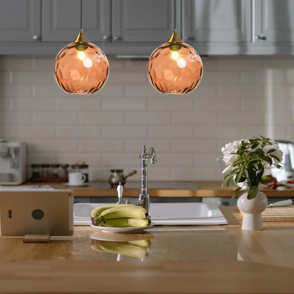 Lámparas colgantes globo de vidrio naranja de 7,8 pulgadas accesorios E26 moderna granja... Foto 4 de 4