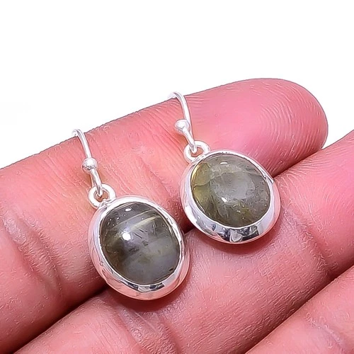 Natural Labradorite -Madagascar Gemstone 925 Sterling Silver Earring 1.17" E2