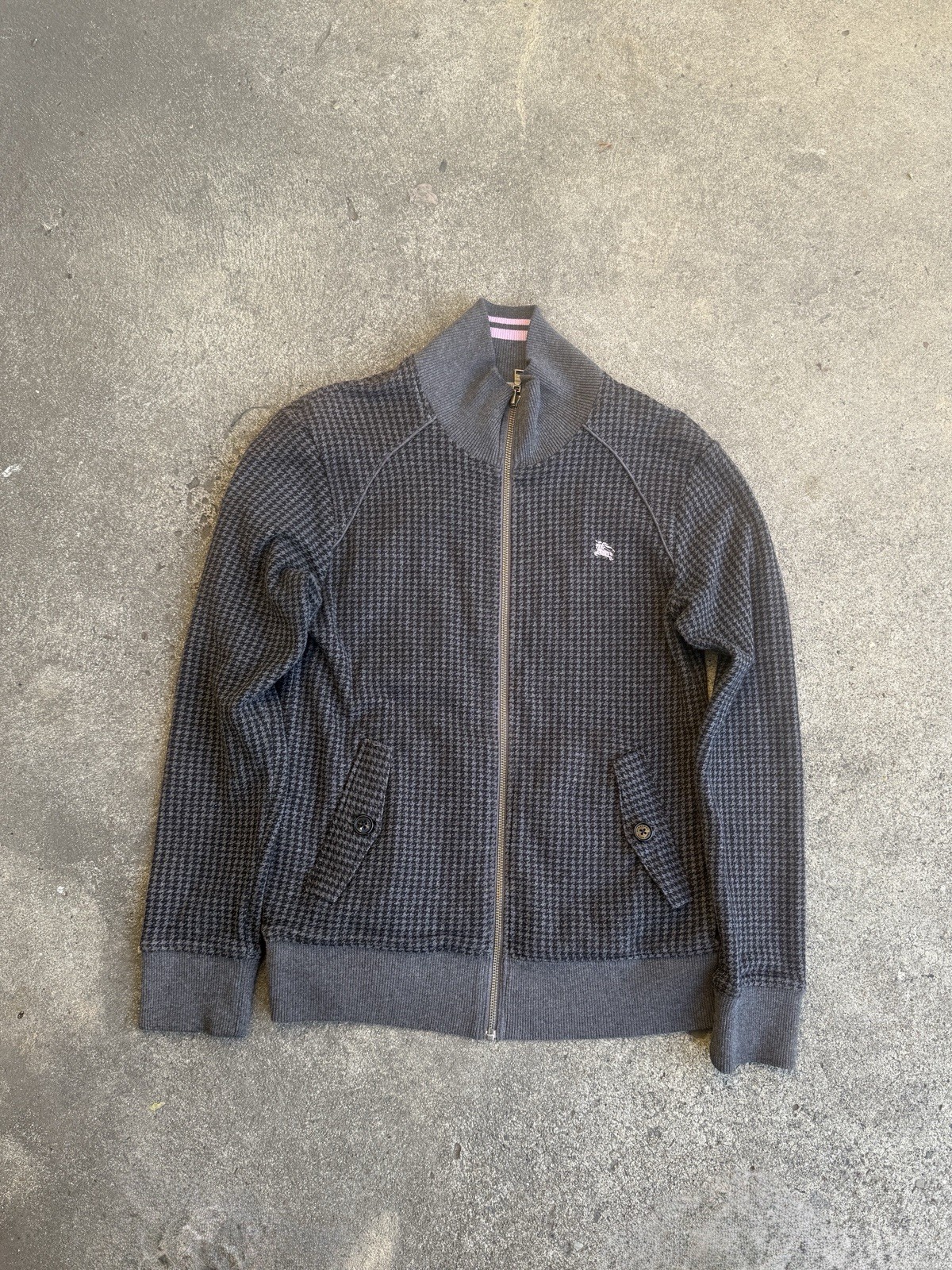 Burberry Black Label Zip Track Jacket Reversible Houndstooth Sz 2 Y2K Rare
