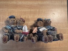Sailor Bear Resin Figurine Set Hand Painted Small Brown Blue White Collectible