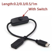 USB-C Type C Male to Female Extension Cable with On Off Switch Data Charging 0.3