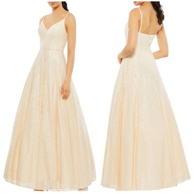 Mac Duggal IEENA NWT V-Neck Sequined Ball Gown Size 6 Pearl On Seam Pockets