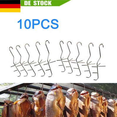 10 Stück Räucherhaken Edelstahl 18 cm smoking hooks Fisch Räuchern Forelle DHL