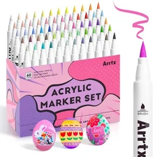 Arrtx Paint Markers Paint Pens 60 Colors, Acrylic Paint Pens for Artists Adults