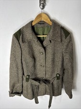 Vintage Lindner Women M Tweed Wool Jacket Green Suede Trim Equestrian 70s German