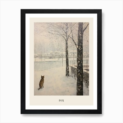 Vintage Winter Animal Painting Post Framed Wall Art Poster Canvas Print Picture