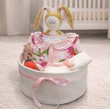 Designer Edition Baby Girl Gift Basket with Ted Baker Clothes, Bunny, Muslin