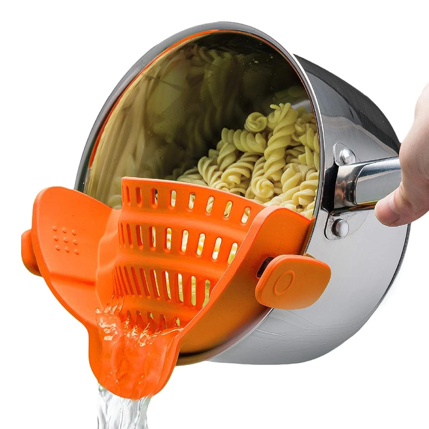 Snap N Strain Clip On Strainer for Pots and Pans - Adjustable Silicone Coland...