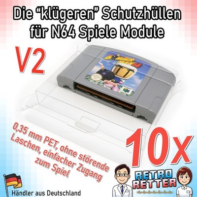10x Nintendo 64 Modul #CrystalClear Spiele Schutzhüllen - N64 Game Cartridge 0,3