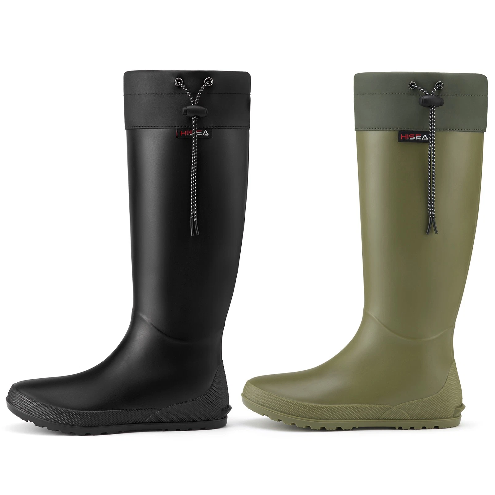 HISEA Women's Waterproof Rain Boot Adjustable Collar Flat Heel Garden Tall Shoes