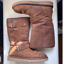 UGG Kensington Bomber Brown Leather Moto Buckle Boots 1005374 Womens Size 5