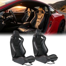 2x Universal Black Pvc Reclinable Racing Bucket Seats W Sliders Lr 2x Universal Black Pvc Reclinable Racing Bucket Seats W Sliders Lr