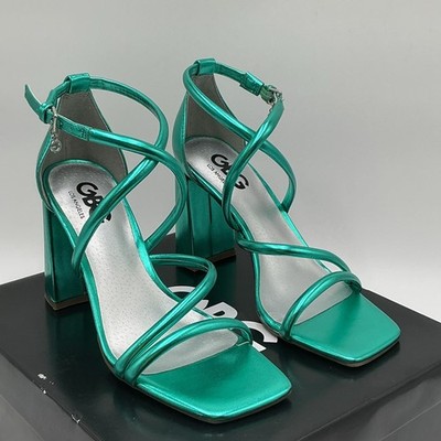 GBG Los Angeles ChIoin Sandals Womens US 6.5 Blue Ankle Strap Block Heel Eby3281