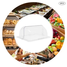 6 PCS 1/2 Half Size Roll Top Chafing Dish Clear Plastic Pan Display Cover Chafer