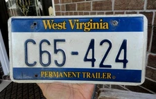 ORIGINAL vintage WEST VIRGINIA WV Permanent Trailer LICENSE PLATE