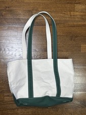 Vintage LL Bean Boat & Tote Bag Large USA Made Forest Green Canvas Long Straps