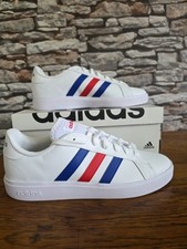 Adidas Grand Court Base 2.0 Mens Trainers GW9252 UK 9.5 White Blue Red New Boxed