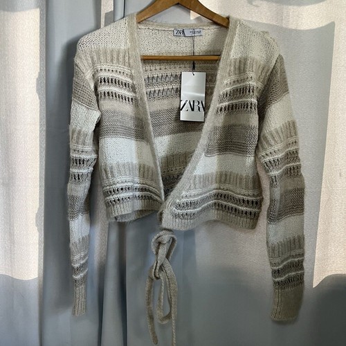 Zara Open Knit Wrap Cropped Cardigan Sweater Medium Crochet Boho Cottagecore