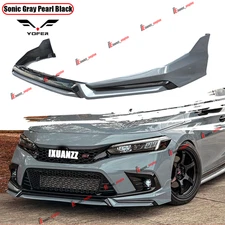 For 2022-24 Honda Civic Yofer V3 Black Sonic Gray Front Bumper Lip Splitter Kit