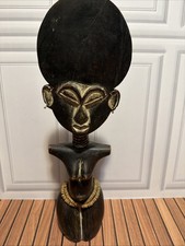 Large 18" Ashanti Akua'ba Fertility Doll - Hand Carved Wood Ghana - With Jewelry