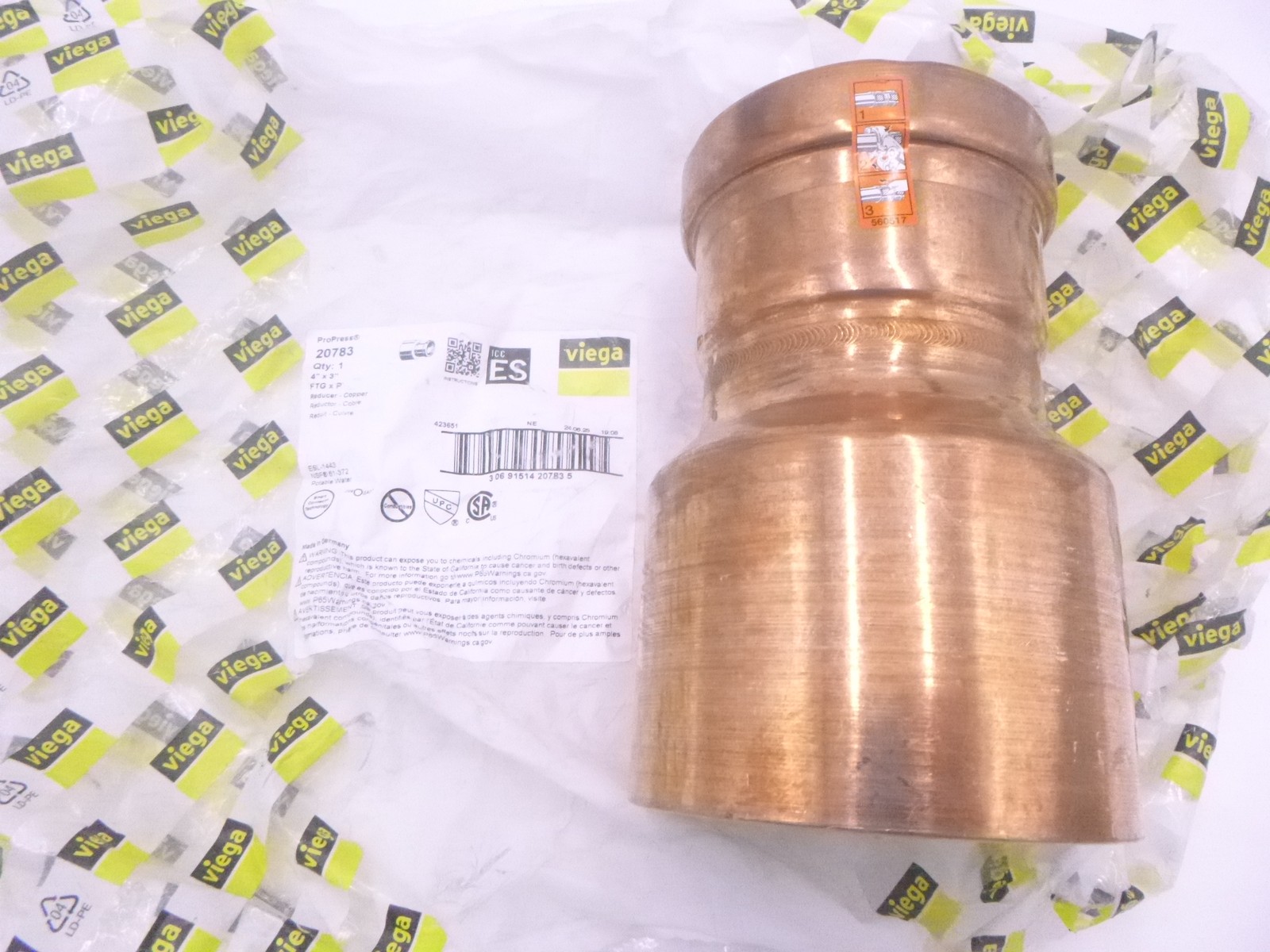Viega ProPress Reducer Fitting 20783 4"x 3" FTG x P Copper