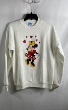 Vintage 80s Disney Women's Minnie Mouse Hearts Sweatshirt White Made in USA Sz M