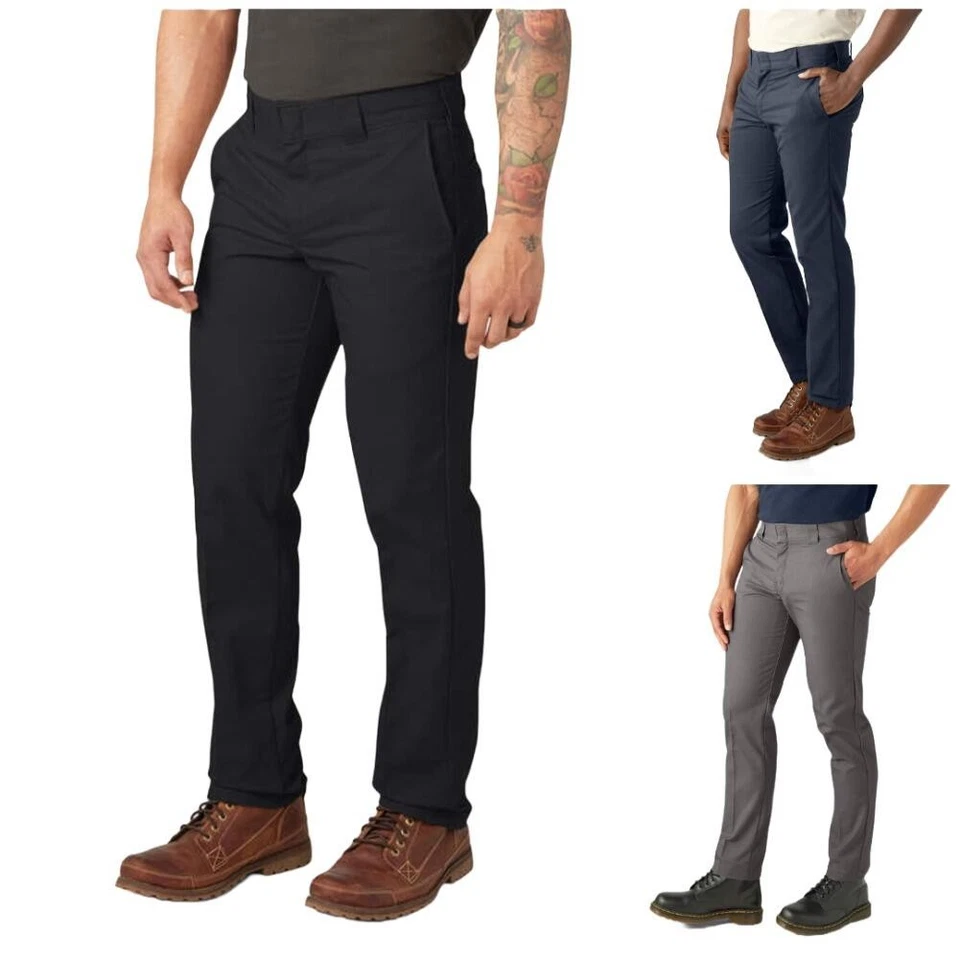 Dickies Men's Pants Slim Fit Tapered Leg Multi-Use Pocket Flex Work Slacks WP596