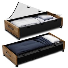 Under Bed Storage with Wheels, 2 Packs Wooden Storage Containers Extra Large ...